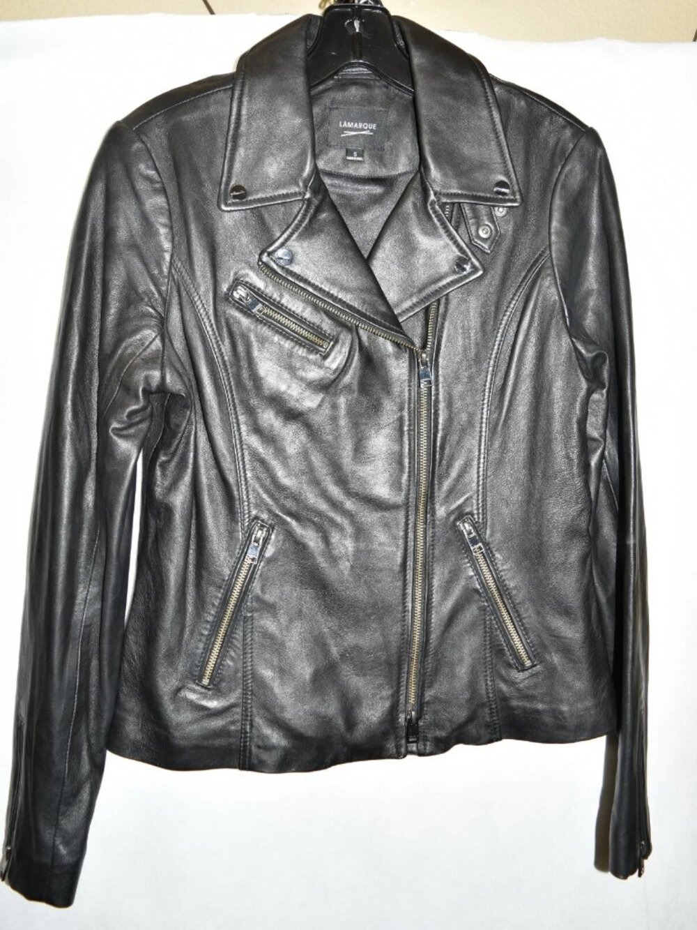 $600+ Lamarque Asymmetrical Zip Leather Biker MOTO CHIC Jacket BLACK (S) HOT - Picture 3 of 4